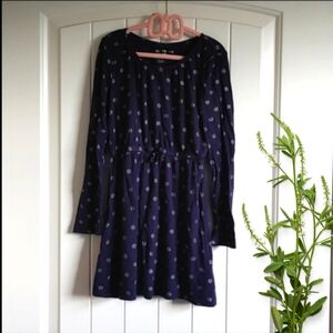 Joe Fresh  Dark blue flower dress long sleeve elastic waist flower Pattern Large